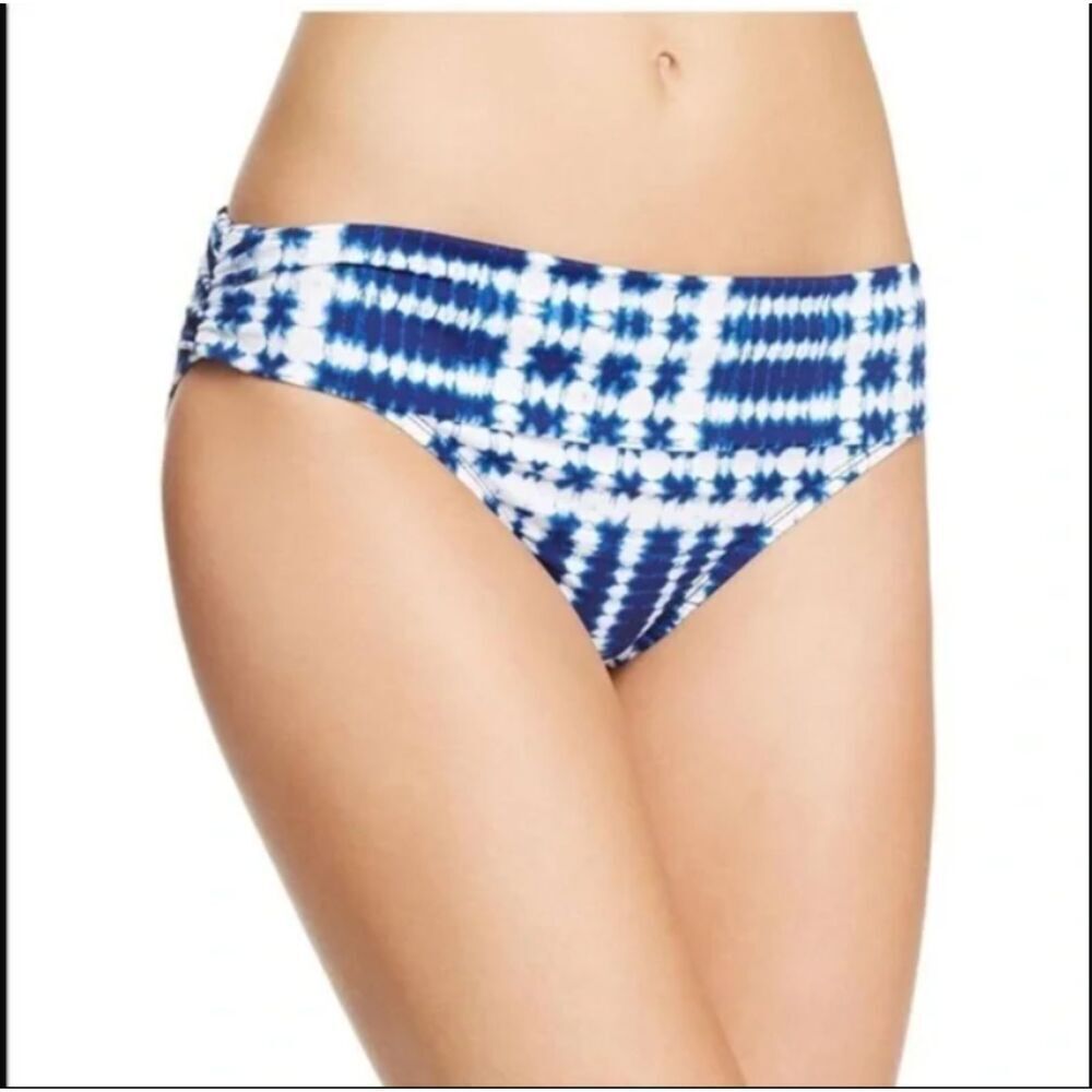 NWT La Blanca Moody Foldover Shirred Midnight Tie Die Bikini Bottom Greece Sz 6
